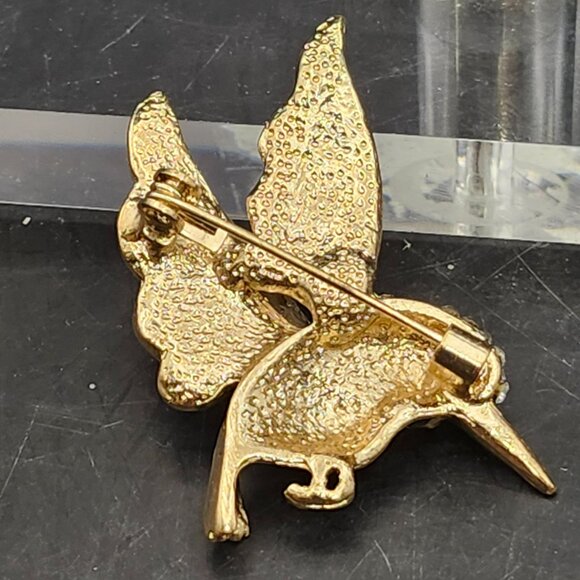 Betsey Johnson Hummingbird Pin Brooch Black White Gold Enamel Rhinestones NOS - Picture 5 of 6
